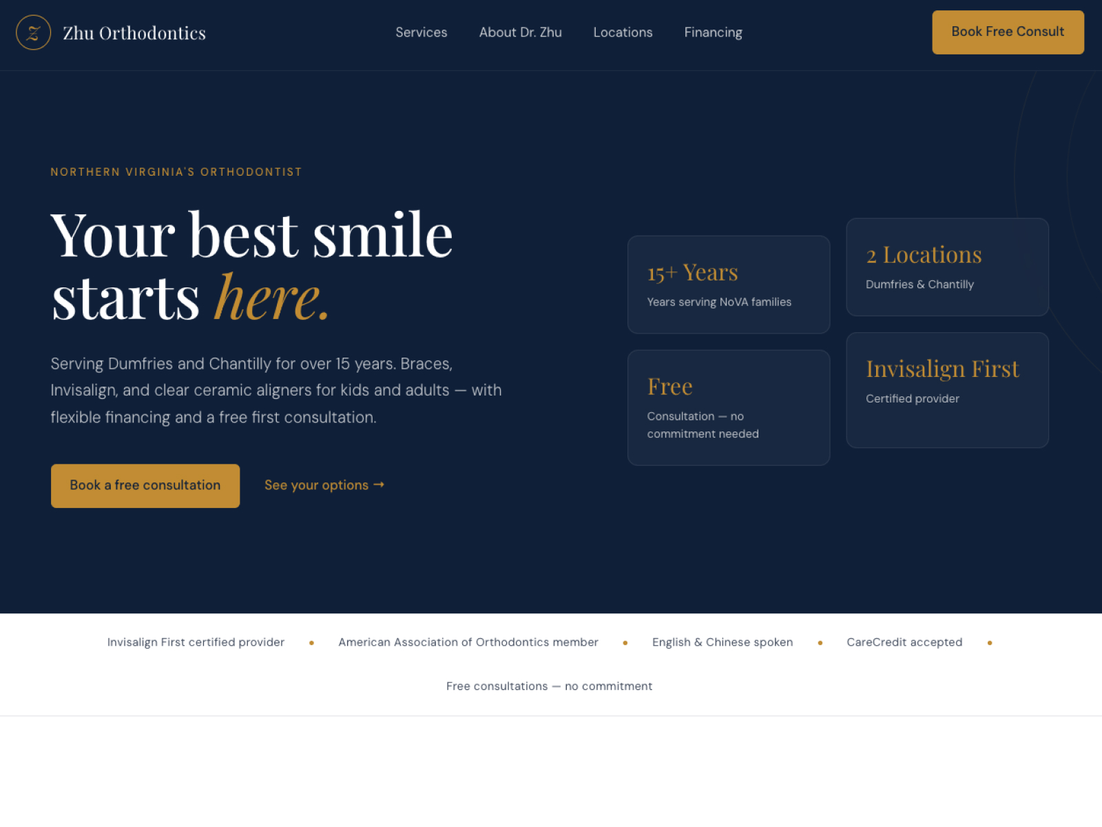Zhu Orthodontics website redesign before and after