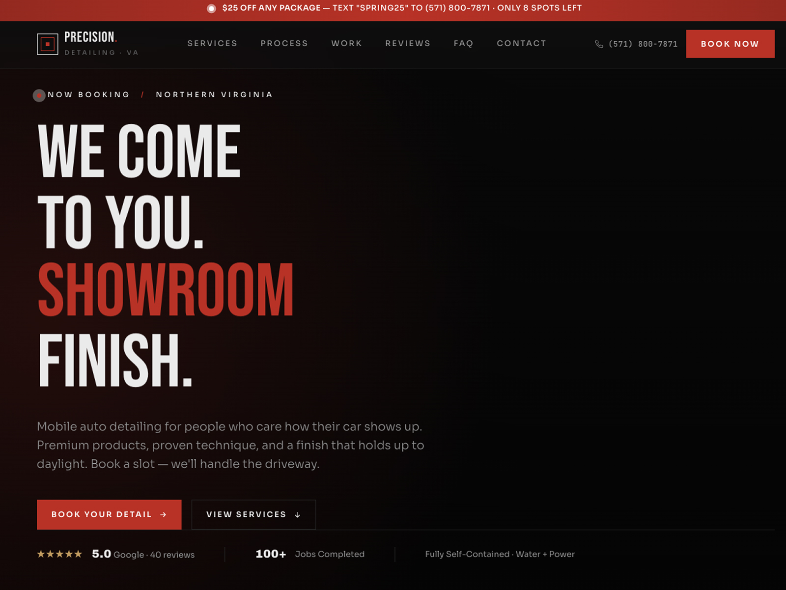 Precision Detailing VA brand website mockup