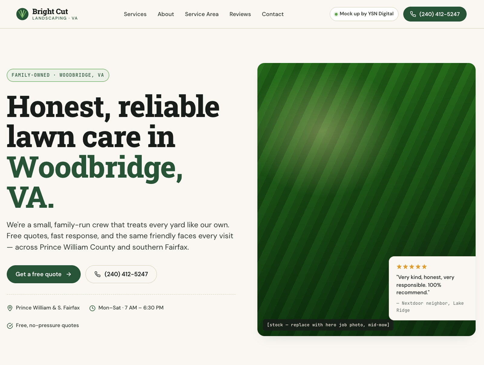 Bright Cut Landscaping website mockup