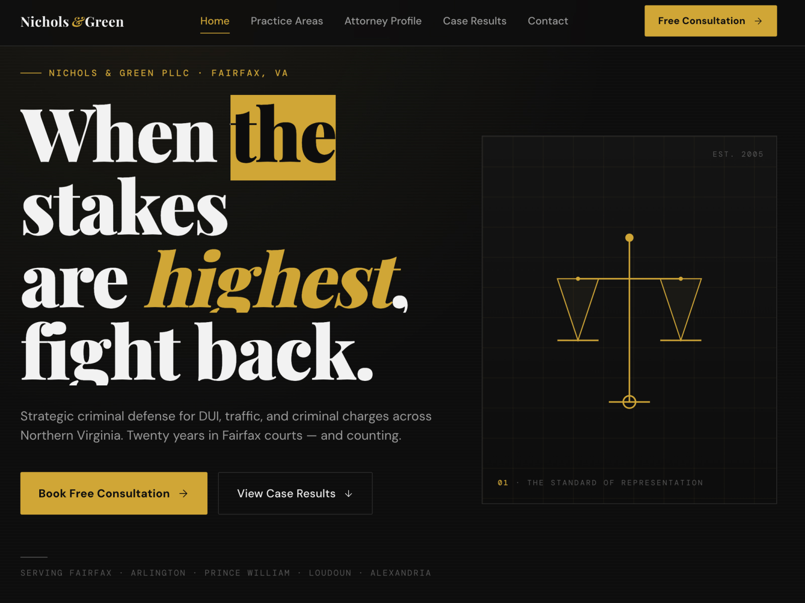 Nichols & Green law firm website redesign mockup